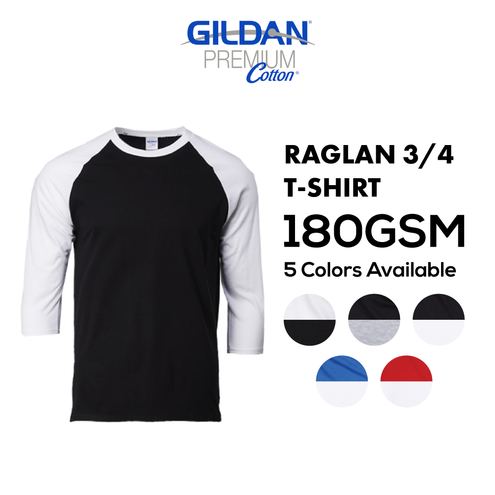 180GSM Gildan Premium Cotton Raglan 3/4 T-Shirt