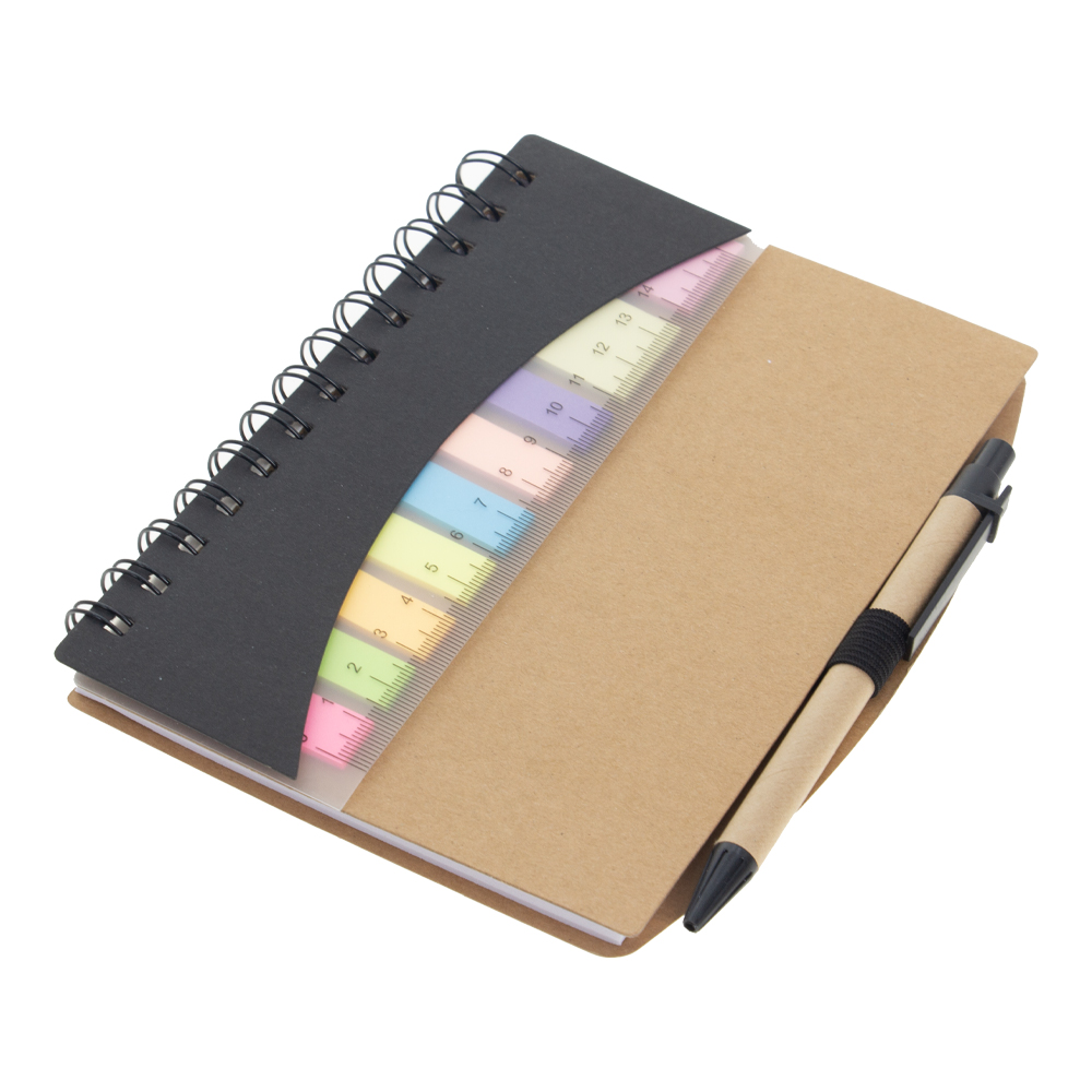 Black Notebook With Pen / Ruler & Sticky Note NB511513BK