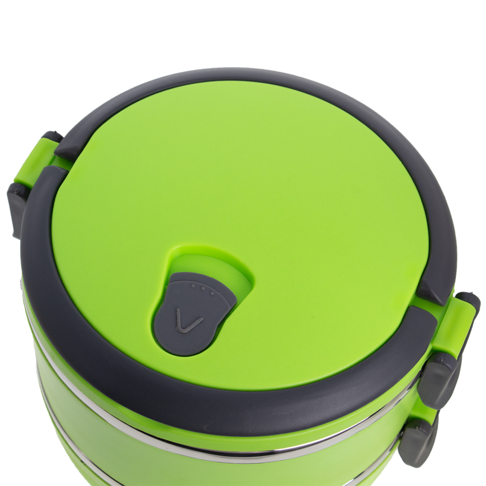 Green 2 Tier Lunch Box With Steam Vents LB201013GRN