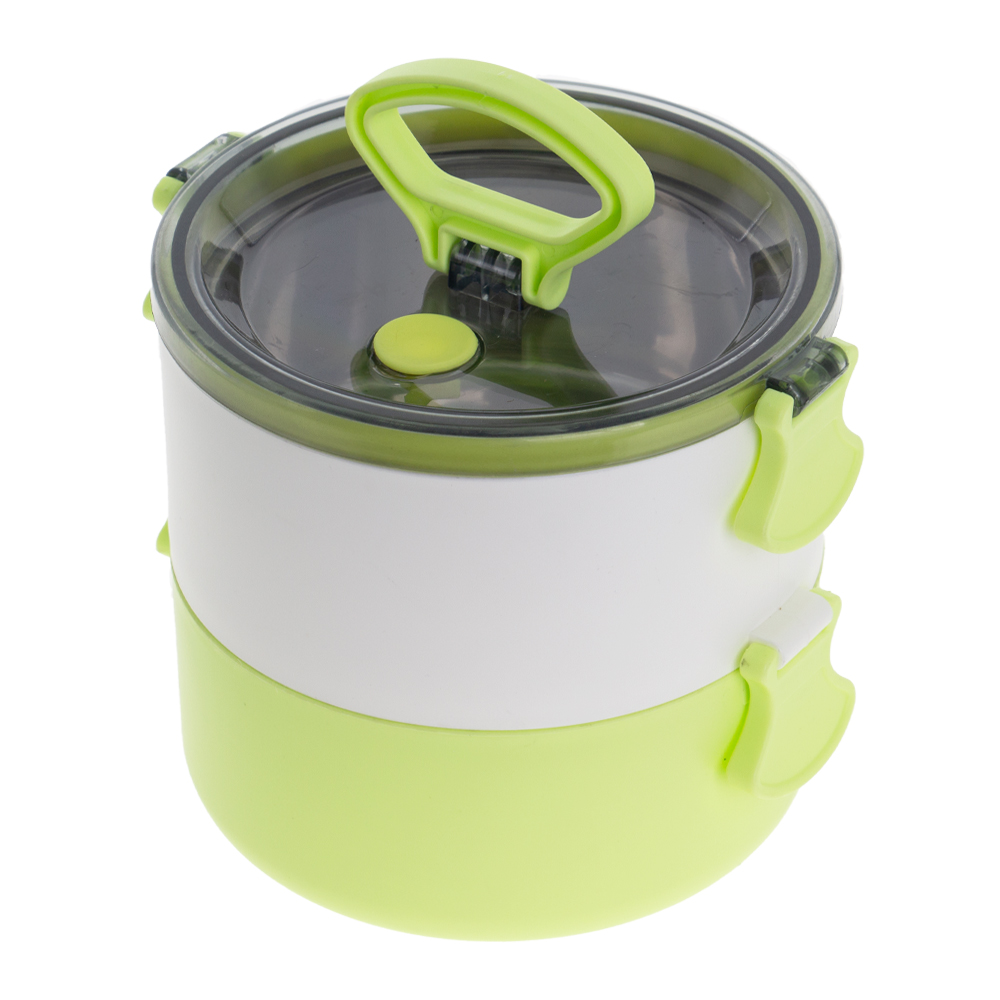Green 2 Tier Lunch Box With Handle & Steam Vents LB201217GRN