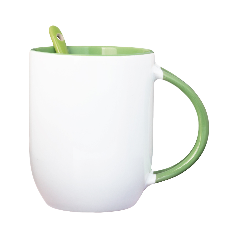 Green Ceramic Mug With Spoon M771818GRN