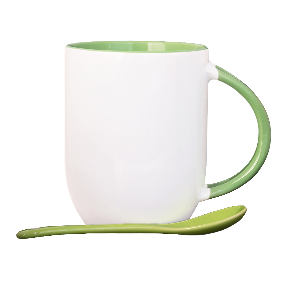 Green Ceramic Mug With Spoon M771818GRN