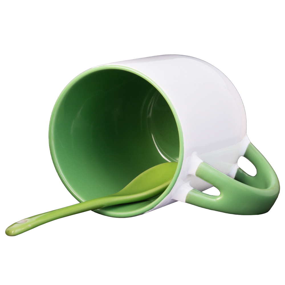 Green Ceramic Mug With Spoon M771818GRN