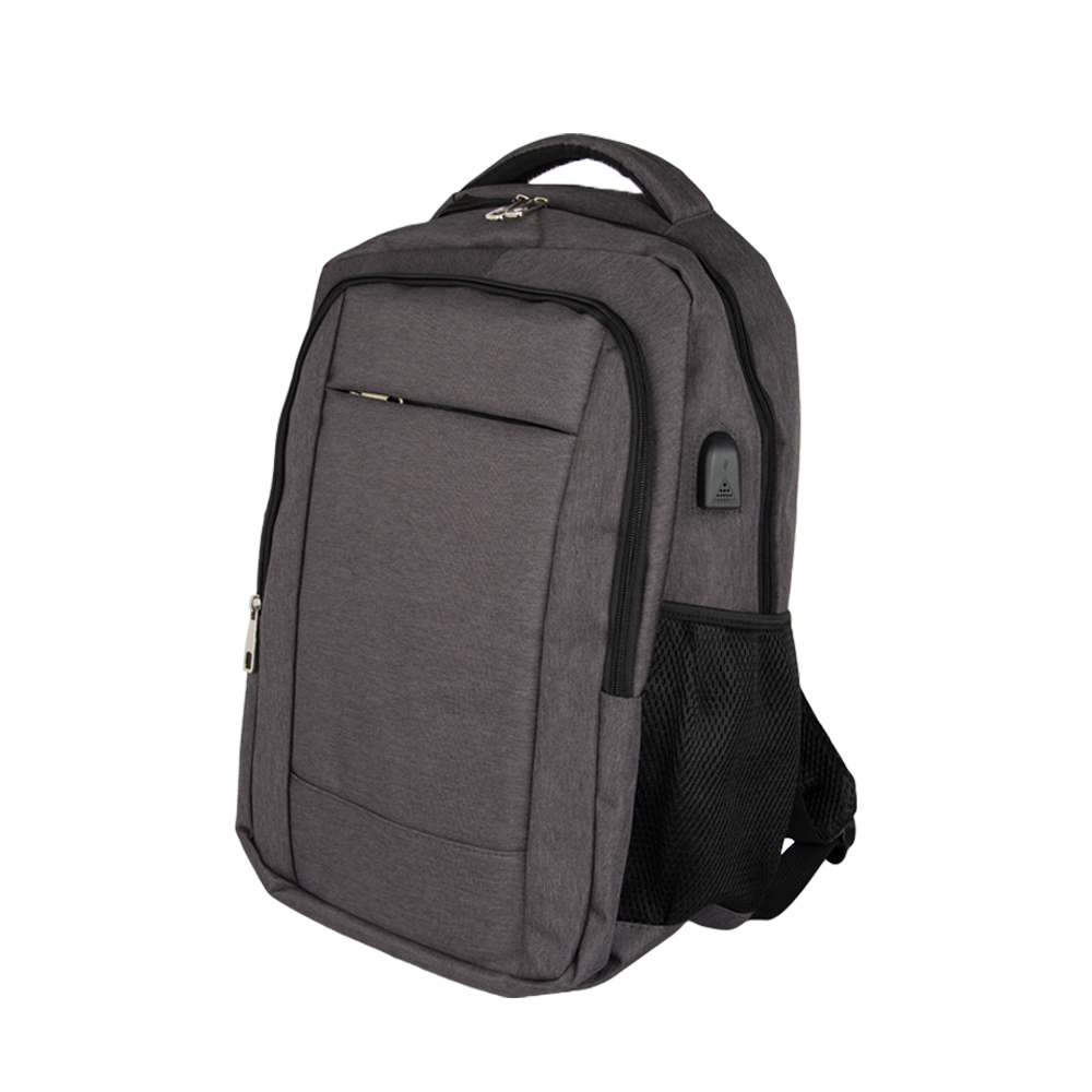 Grey Polyester Laptop Backpack With 2 Storage Compartments & USB Input BL111310GRY