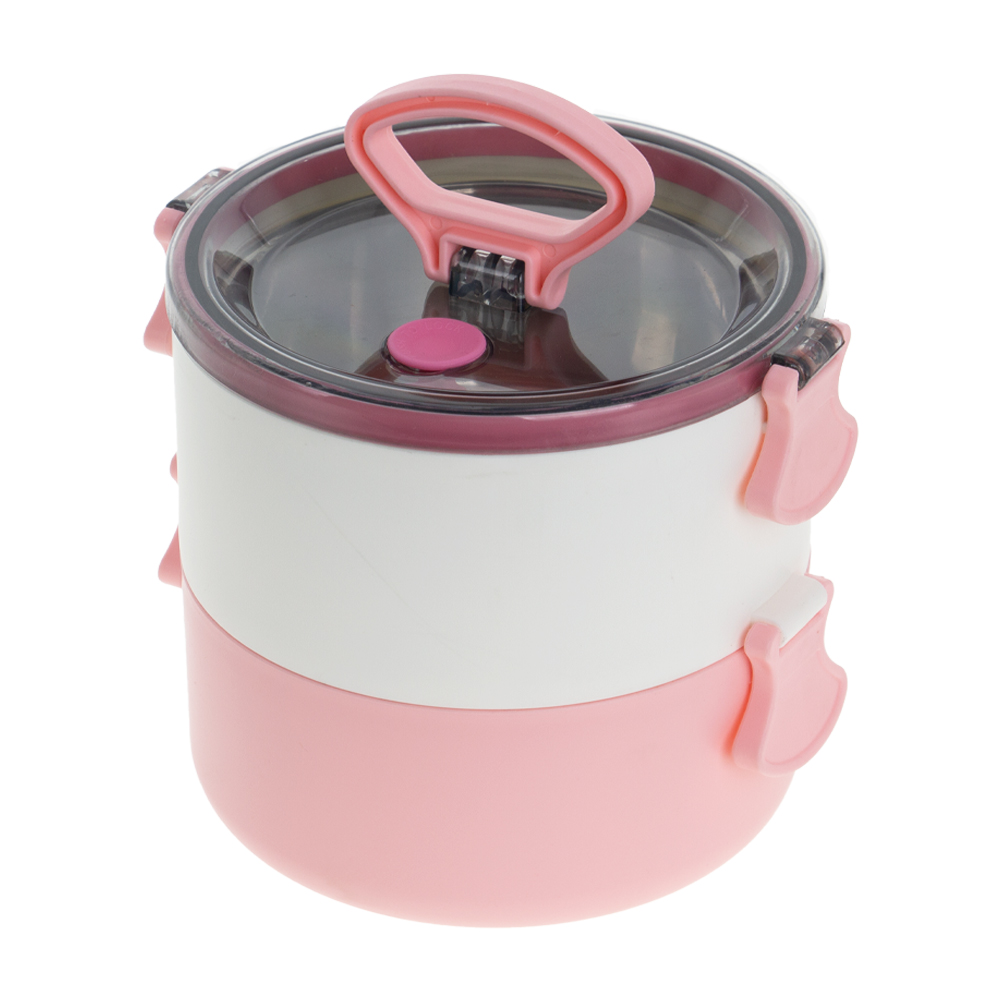 Pink 2 Tier Lunch Box With Handle & Steam Vents LB201217PK
