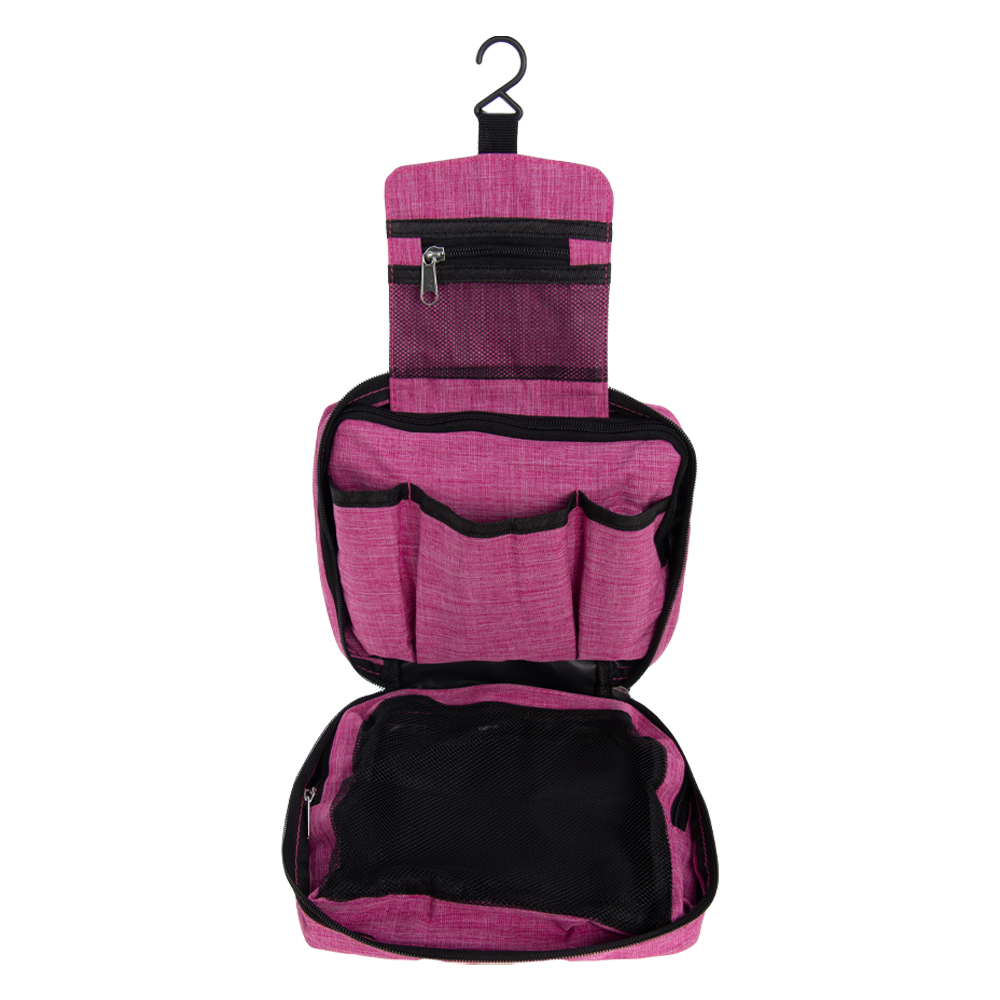 Pink Polyester Toiletries Bag With 3 Compartments BTL261119PK