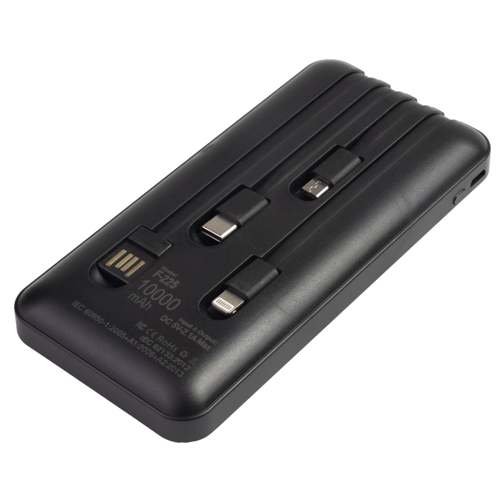 Powerline 10000mAh Fast Charging Powerbank With 4 Build In Cable & 2 LED Torch Light F21215