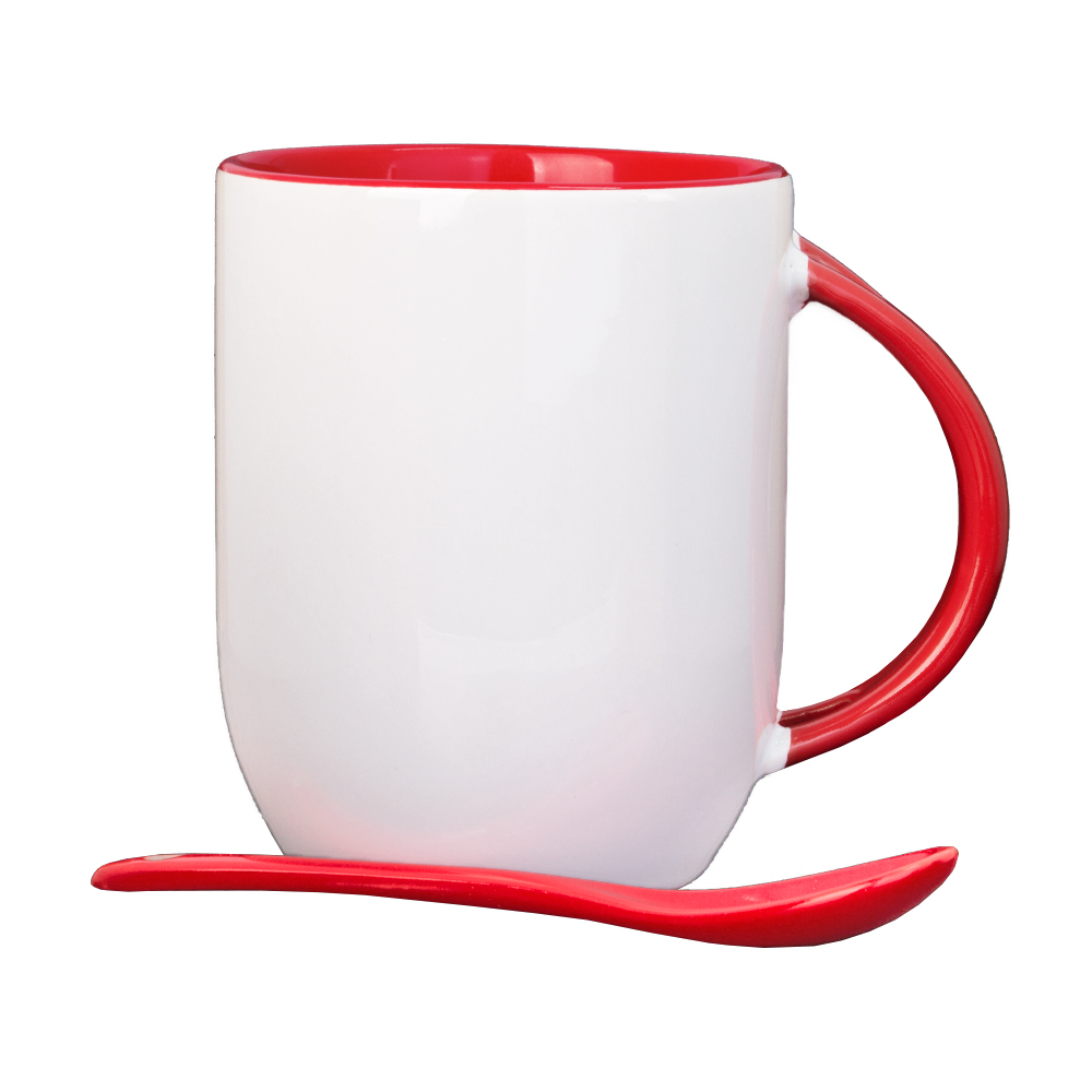 Red Ceramic Mug With Spoon M771818RD