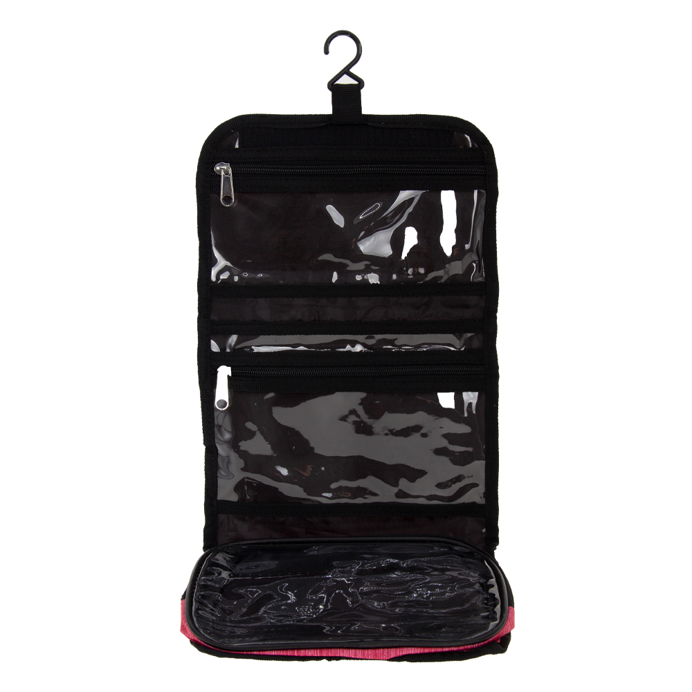 Red Polyester Toiletries Bag With 3 Compartments BTL261118RD