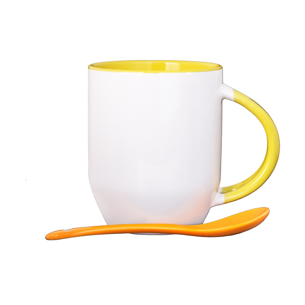 Yellow Ceramic Mug With Spoon M771818YLW